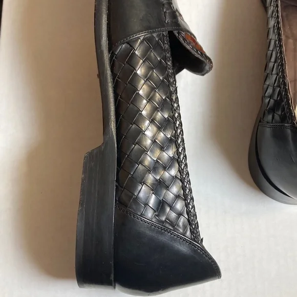 VTG Bragano Cole Haan Men's Black Brown Woven Leather Penny Loafers Italy Sz 11 - Picture 13 of 16